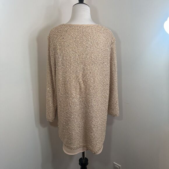 Gibson Latimer Sweater Blouse M Sparkle Rose Gold Layered Tunic Sequins Crochet - Picture 2 of 11